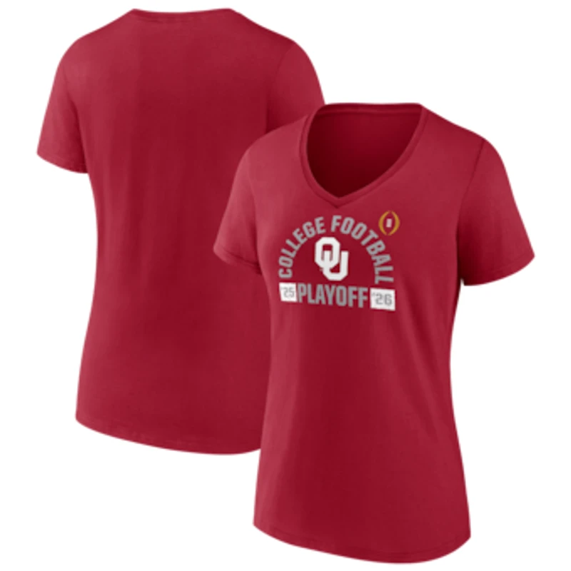 Women's Crimson Oklahoma Sooners 2025-26 College Football Playoff Touchdown Glory V-Neck T-Shirt