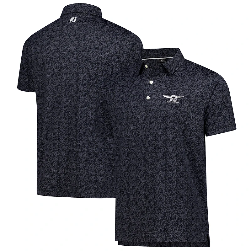 Men's FootJoy Black Genesis Invitational ProDry Wingtip Floral Lisle Polo