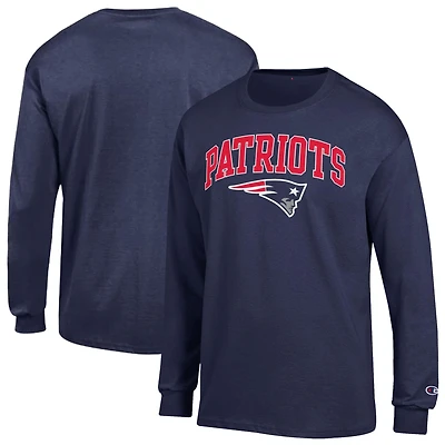 Men's Champion Navy New England Patriots Arch Over Logo Long Sleeve T-Shirt