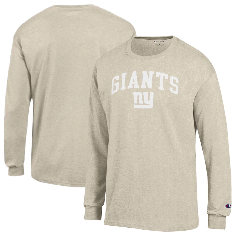 Men's Champion Heather Oatmeal New York Giants White Ink Jersey Long Sleeve T-Shirt