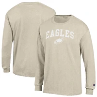 Men's Champion  Heather Oatmeal Philadelphia Eagles White Ink Jersey Long Sleeve T-Shirt