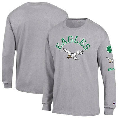 Men's Champion  Heather Gray Philadelphia Eagles Long Sleeve Vintage Jersey T-Shirt