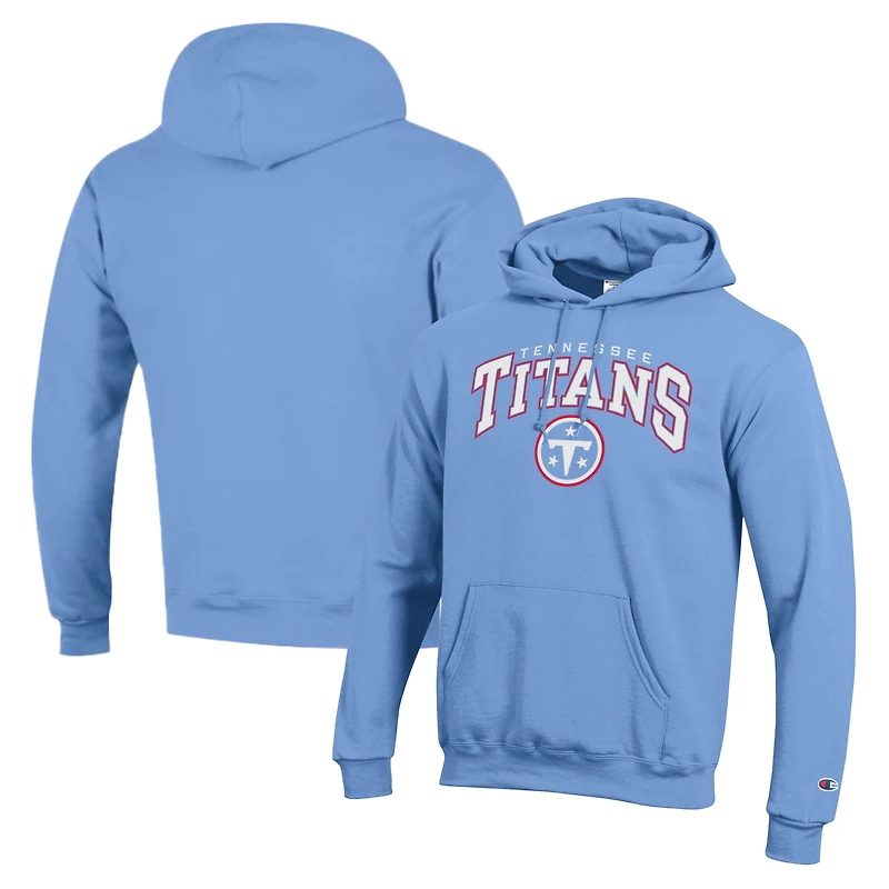 Men's Champion Light Blue Tennessee Titans Powerblend Arch over Logo Hoodie