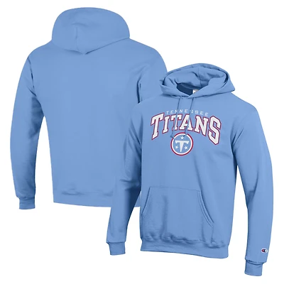 Men's Champion Light Blue Tennessee Titans Powerblend Arch over Logo Hoodie