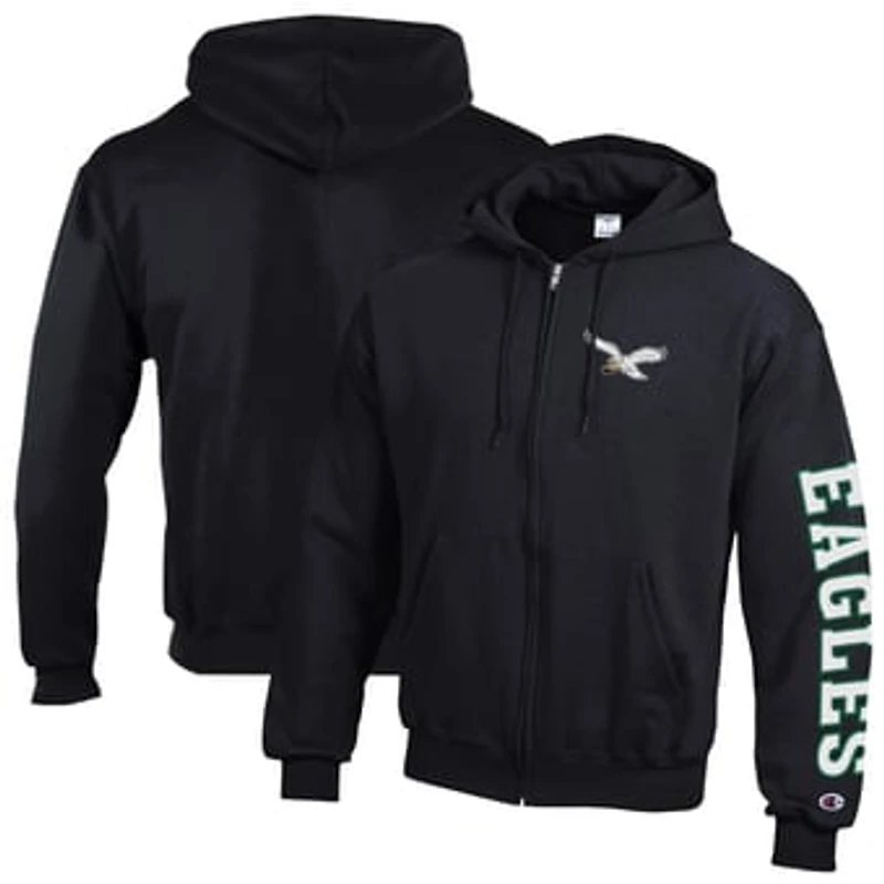 Men's Champion Black Philadelphia Eagles Powerblend Fleece Full-Zip Hoodie