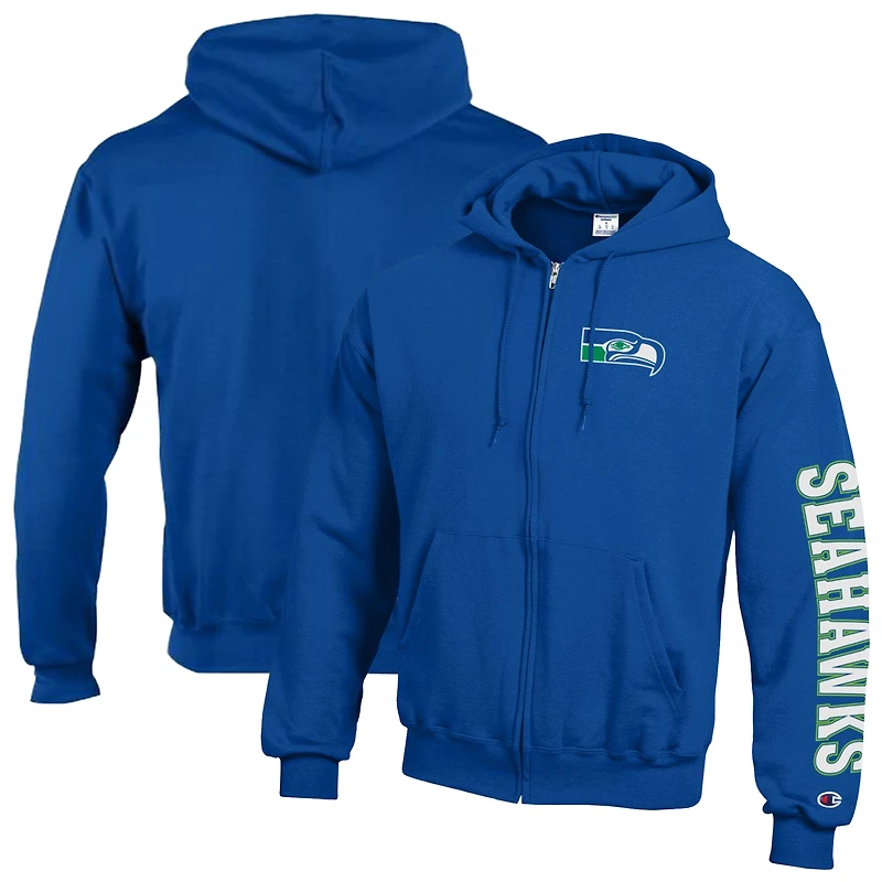 Men's Champion Royal Seattle Seahawks Powerblend Fleece Full-Zip Hoodie
