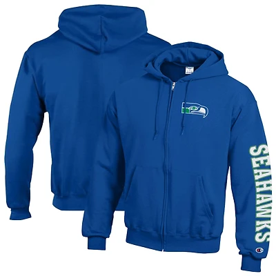 Men's Champion  Royal Seattle Seahawks Powerblend Fleece Full-Zip Hoodie