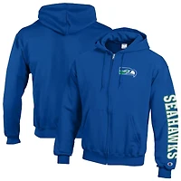 Men's Champion  Royal Seattle Seahawks Powerblend Fleece Full-Zip Hoodie