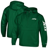 Men's Champion Green New York Jets Packable Hooded Windbreaker Half-Zip Jacket