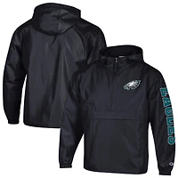 Men's Champion Black Philadelphia Eagles Packable Hooded Windbreaker Half-Zip Jacket