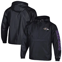 Men's Champion Black Baltimore Ravens Packable Hooded Windbreaker Half-Zip Jacket