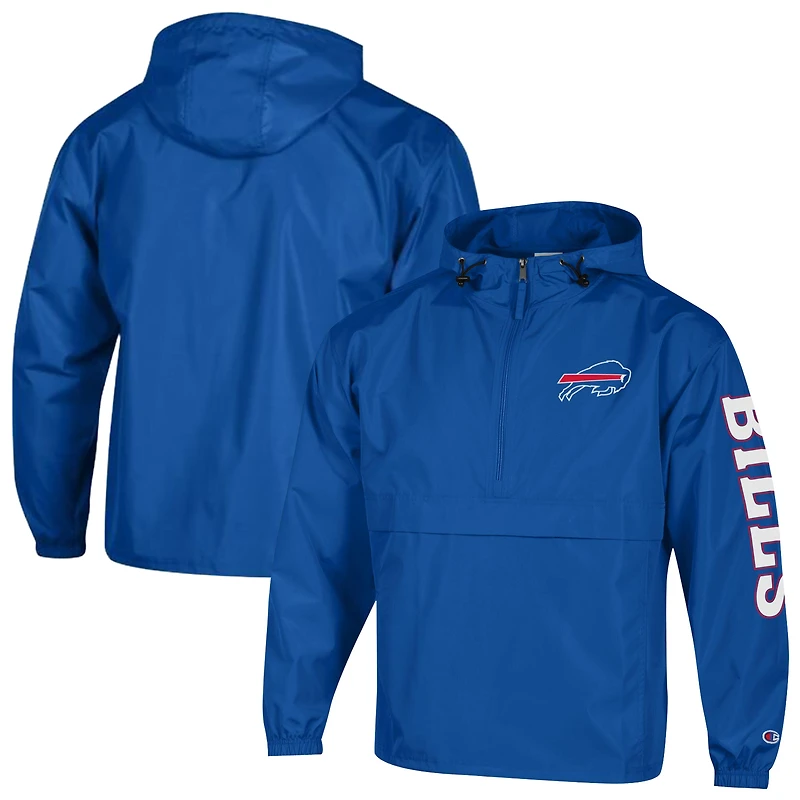Men's Champion Royal Buffalo Bills Packable Hooded Windbreaker Half-Zip Jacket