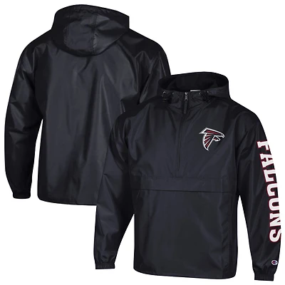 Men's Champion Black Atlanta Falcons Packable Hooded Windbreaker Half-Zip Jacket