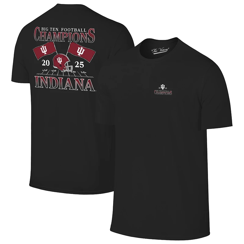Men's Black Indiana Hoosiers 2025 Big Ten Football Champions Flags T-Shirt