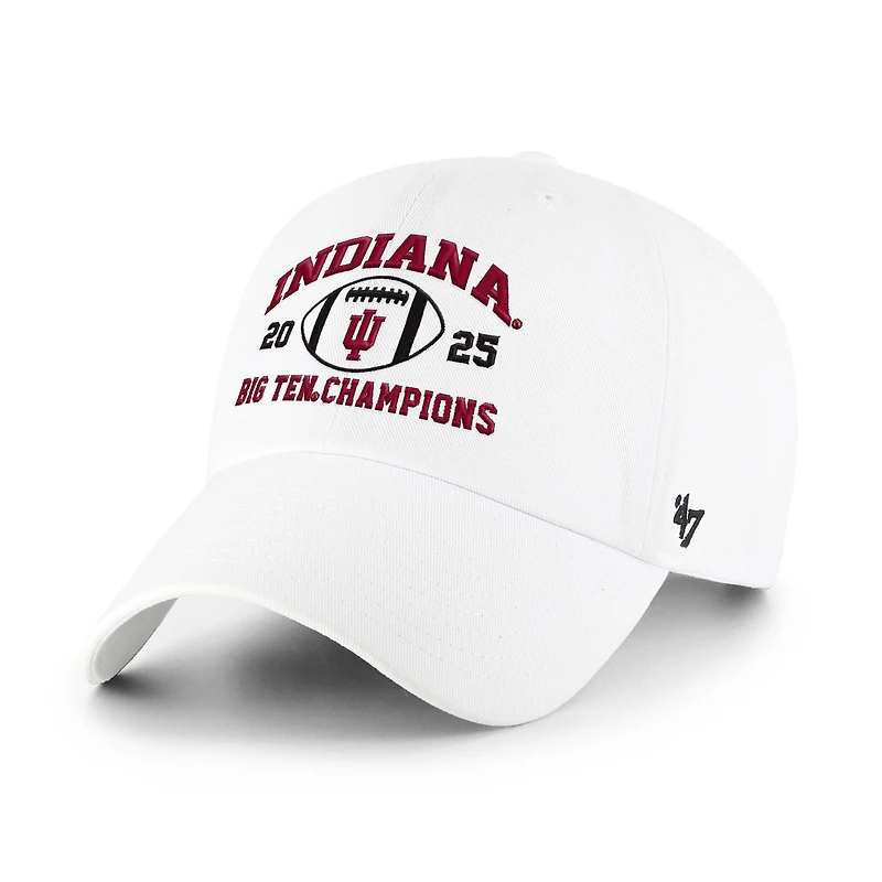 Men's '47 White Indiana Hoosiers 2025 Big Ten Football Champions Clean Up Adjustable Hat