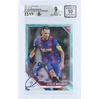 Sergio Busquets Barcelona Autographed 2021-22 Topps UEFA CL Aqua Foil #60 #/299 Beckett Fanatics Witnessed Authenticated 9/10 Card