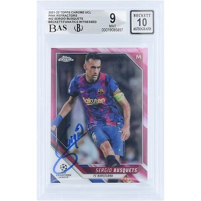 Sergio Busquets Barcelona Autographed 2021-22 Topps Chrome UEFA CL Pink Refractor #42 #/175 Beckett Fanatics Witnessed Authenticated 9/10 Card