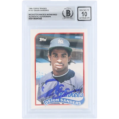Deion Sanders New York Yankees Autographed 1989 Topps Traded #110T Beckett Fanatics Witnessed Authenticated 10 Rookie Card