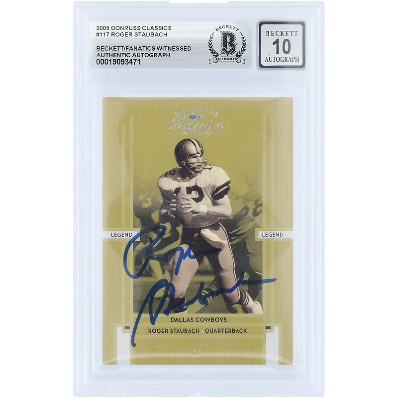 Roger Staubach Dallas Cowboys Autographed 2005 Donruss Classics #117 #/1000 Beckett Fanatics Witnessed Authenticated 10 Card
