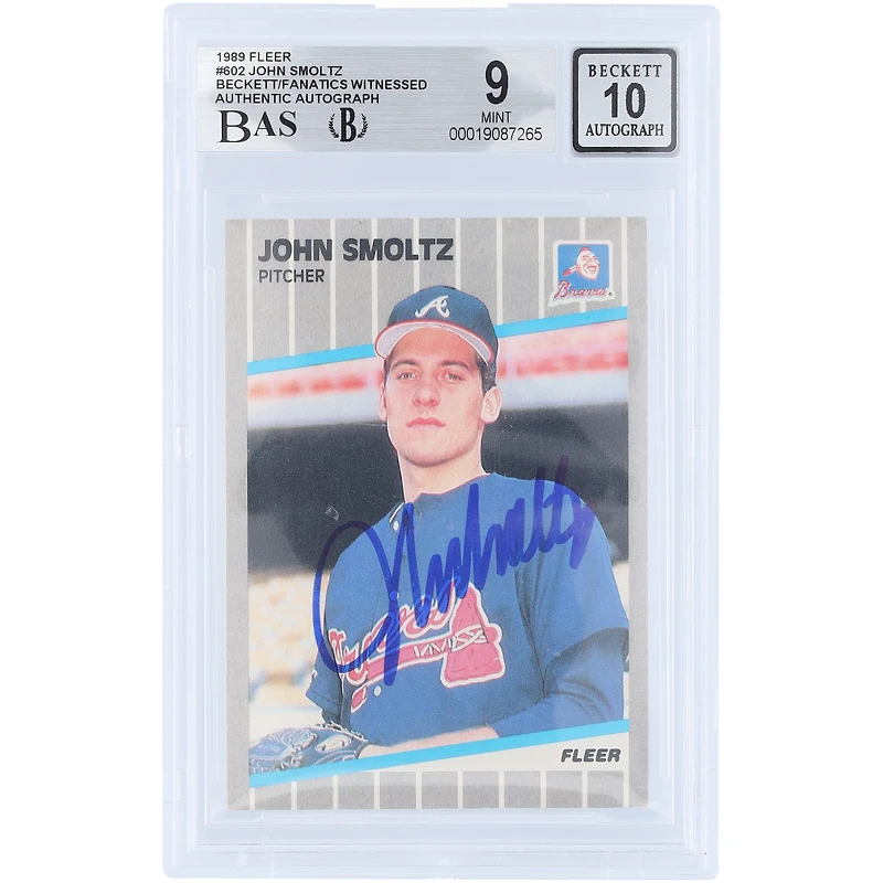 John Smoltz Atlanta Braves Autographed 1989 Fleer #602 Beckett Fanatics Witnessed Authenticated 9/10 Rookie Card