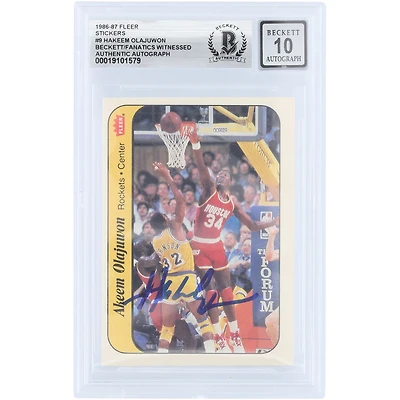 Hakeem Olajuwon Houston Rockets Autographed 1986-87 Fleer Sticker #9 Beckett Fanatics Witnessed Authenticated 10 Rookie Card