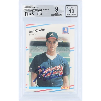 Tom Glavine Atlanta Braves Autographed 1988 Fleer #539 Beckett Fanatics Witnessed Authenticated 9/10 Rookie Card