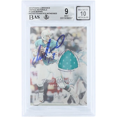 Dan Marino Miami Dolphins Autographed 2019 Panini Luminance Vintage Materials Jersey Relic #VM-7 Beckett Fanatics Witnessed Authenticated 9/10 Card