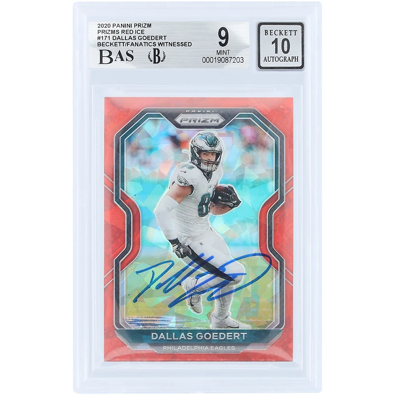 Dallas Goedert Philadelphia Eagles Autographed 2020 Panini Prizm Prizms Red Ice #171 Beckett Fanatics Witnessed Authenticated 9/10 Card