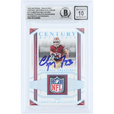Christian McCaffrey San Francisco 49ers Autographed 2023 Panini National Treasures Century Materials Platinum #CEN-CMY #1/1 Beckett Fanatics Witnessed Authenticated 10 Card