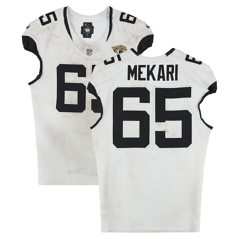 Patrick Mekari Jacksonville Jaguars Game-Used #65 White Nike Jersey vs. Arizona Cardinals on November 23, 2025