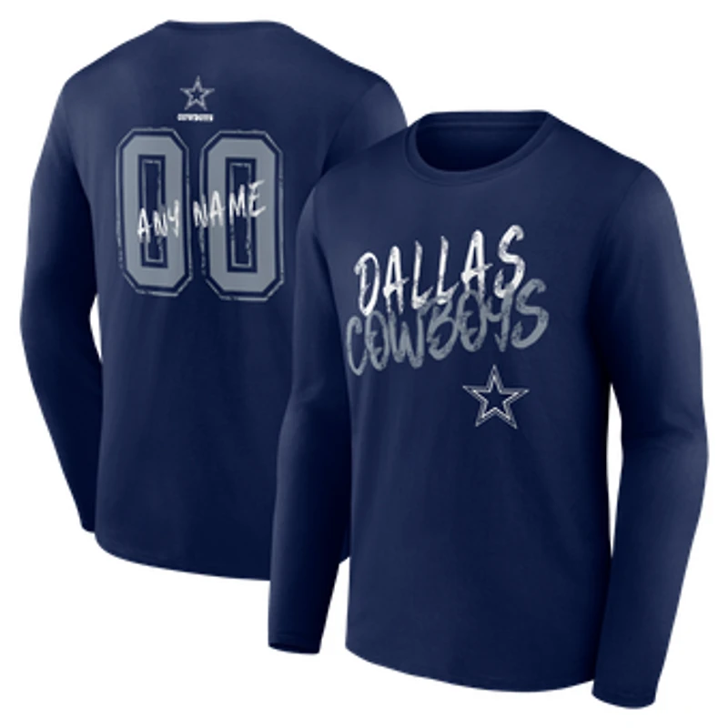 Men's Navy Dallas Cowboys Hustle Personalized Name & Number Long Sleeve T-Shirt
