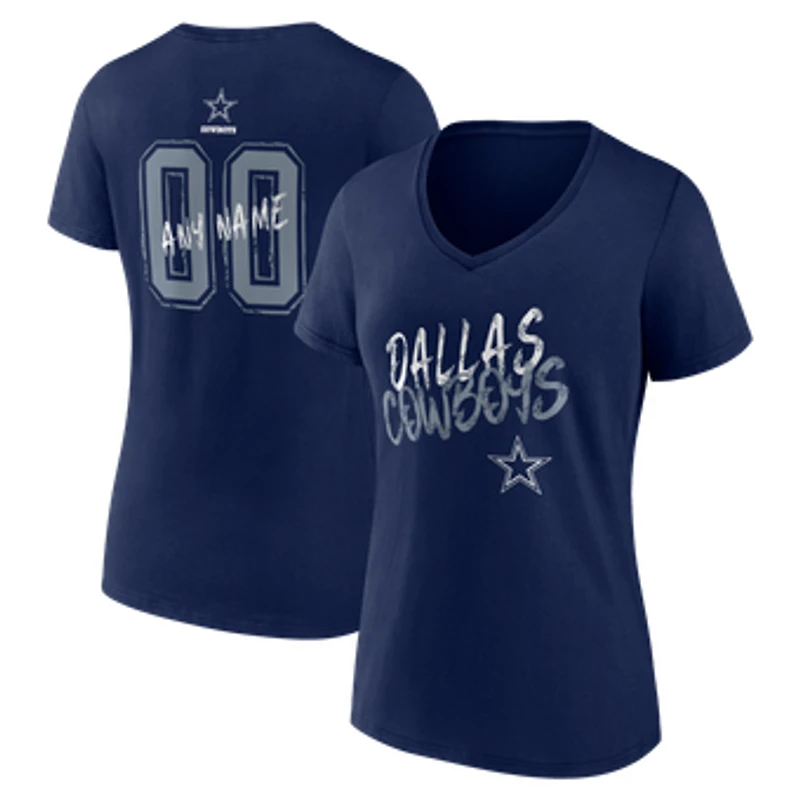 Women's Navy Dallas Cowboys Hustle Personalized Name & Number V-Neck T-Shirt