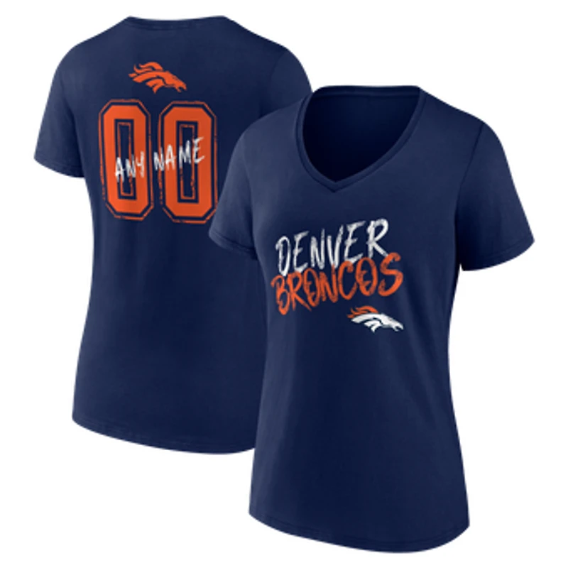 Women's Navy Denver Broncos Hustle Personalized Name & Number V-Neck T-Shirt