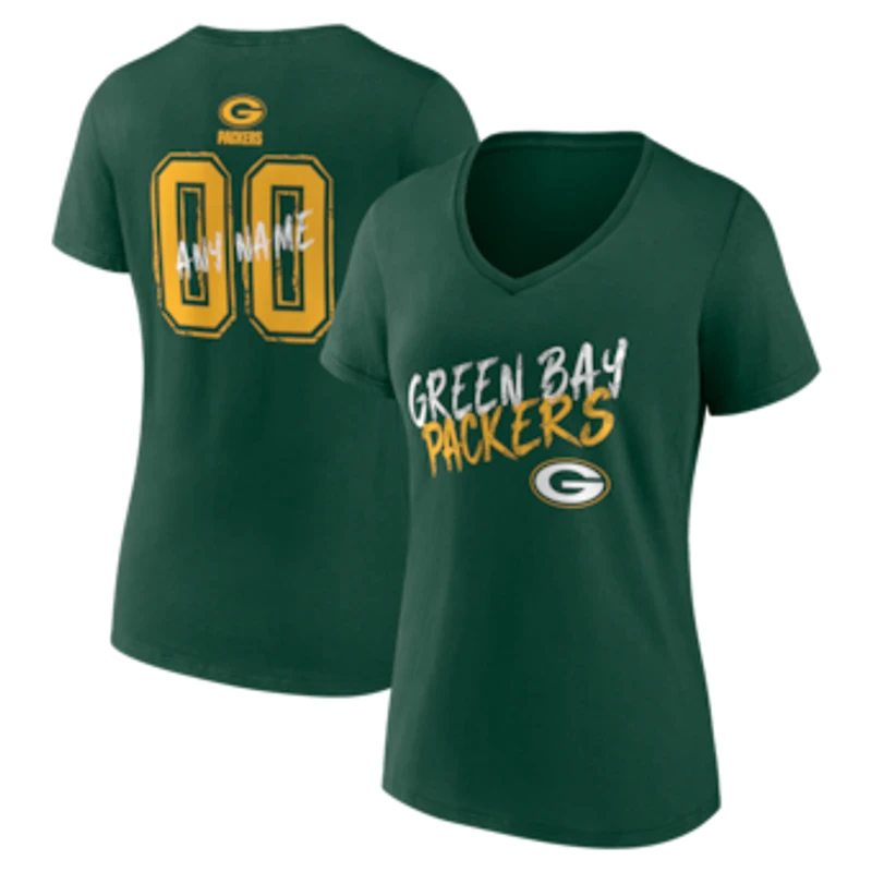 Women's Green Green Bay Packers Hustle Personalized Name & Number V-Neck T-Shirt