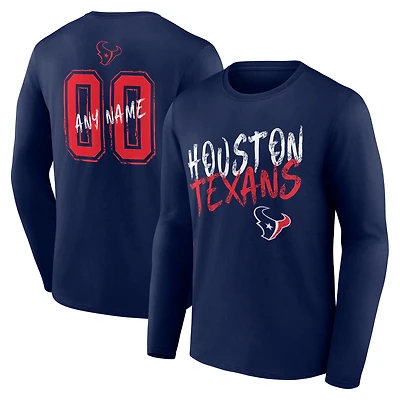 Men's Navy Houston Texans Hustle Personalized Name & Number Long Sleeve T-Shirt