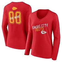 Women's Red Kansas City Chiefs Hustle Personalized Name & Number Long Sleeve V-Neck T-Shirt