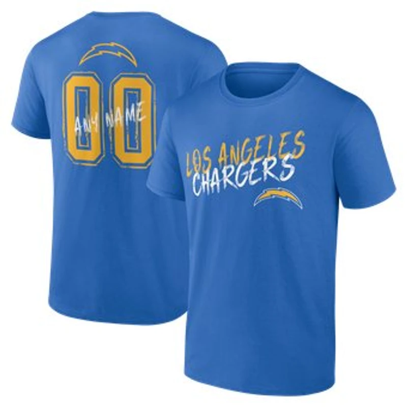 Men's Powder Blue Los Angeles Chargers Hustle Personalized Name & Number T-Shirt
