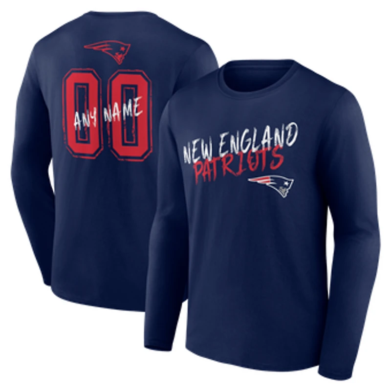 Men's Navy New England Patriots Hustle Personalized Name & Number Long Sleeve T-Shirt