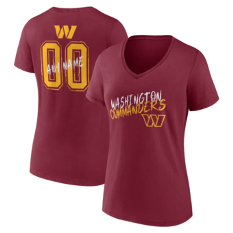 Women's Burgundy Washington Commanders Hustle Personalized Name & Number V-Neck T-Shirt