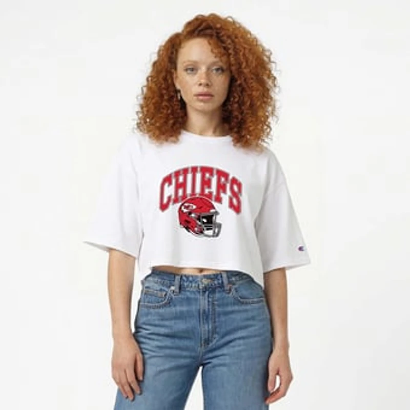 Women's Champion White Kansas City Chiefs Boyfriend Cropped T-Shirt