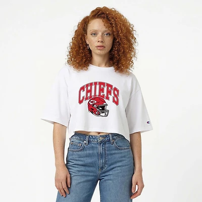 Women's Champion  White Kansas City Chiefs Boyfriend Cropped T-Shirt