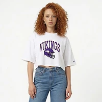 Women's Champion  White Minnesota Vikings Boyfriend Cropped T-Shirt
