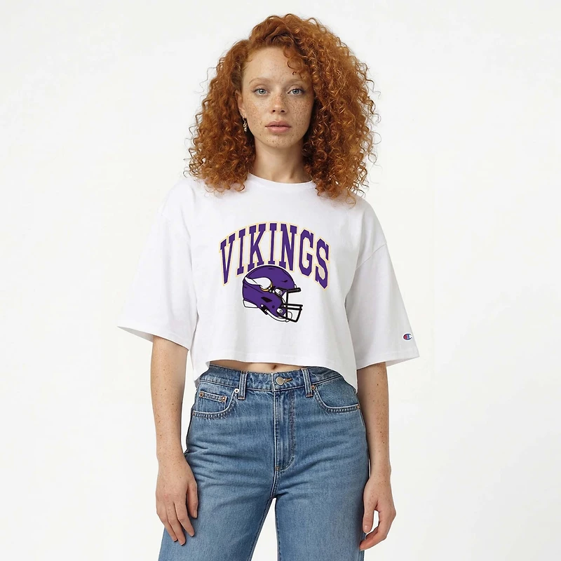 Women's Champion White Minnesota Vikings Boyfriend Cropped T-Shirt