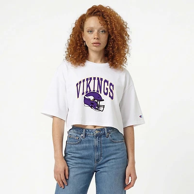 Women's Champion White Minnesota Vikings Boyfriend Cropped T-Shirt