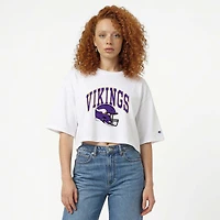 Women's Champion  White Minnesota Vikings Boyfriend Cropped T-Shirt