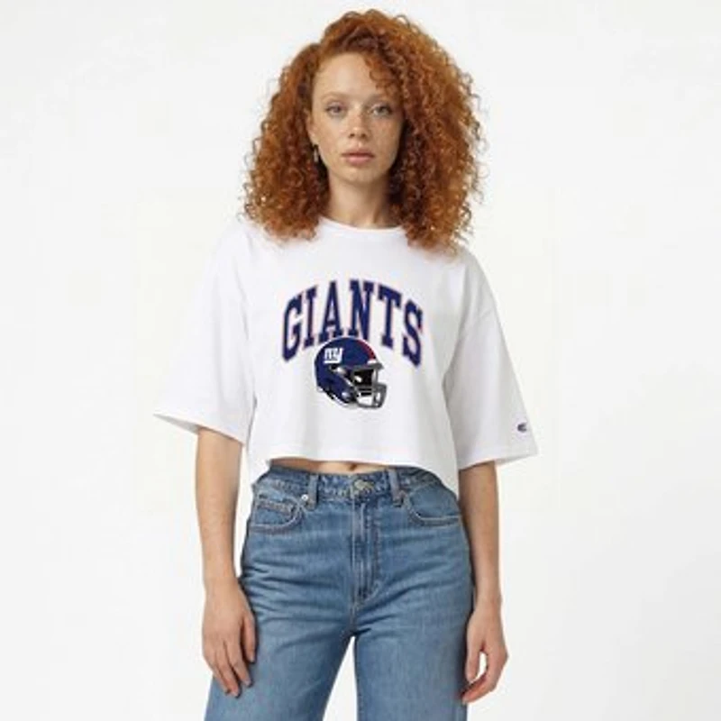Women's Champion  White New York Giants Boyfriend Cropped T-Shirt