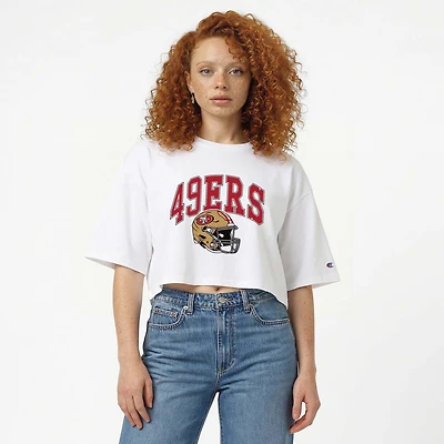 Women's Champion White San Francisco 49ers Boyfriend Cropped T-Shirt