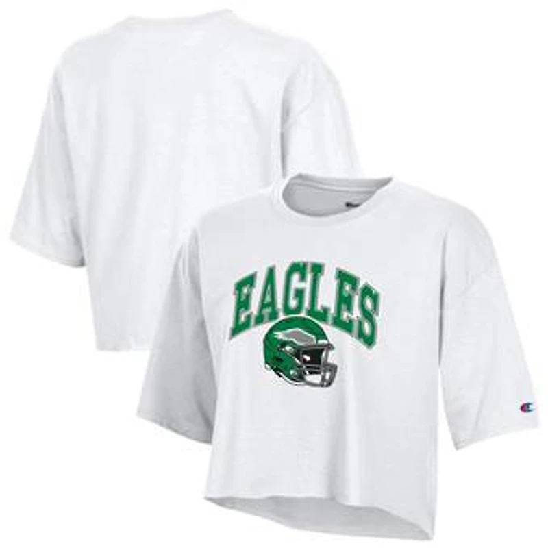 Women's Champion White Philadelphia Eagles Boyfriend Cropped T-Shirt