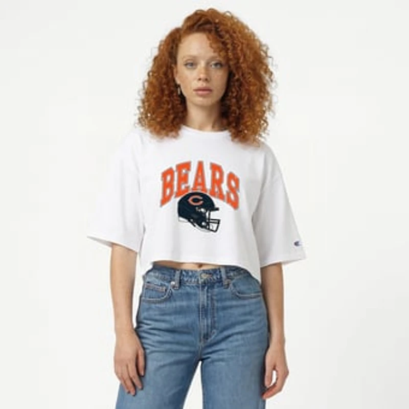 Women's Champion White Chicago Bears Boyfriend Cropped T-Shirt