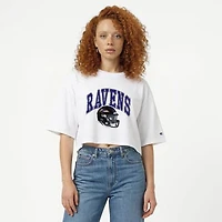 Women's Champion  White Baltimore Ravens Boyfriend Cropped T-Shirt